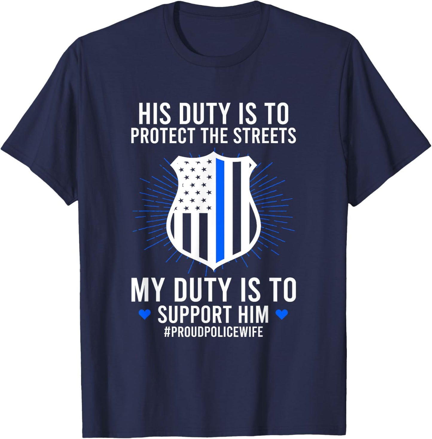 Policeman Wife Of A Police Officer Wife Proud Police Wife - Women's Police Theme - Black, Small T-Shirt - T-Shirt | Navy