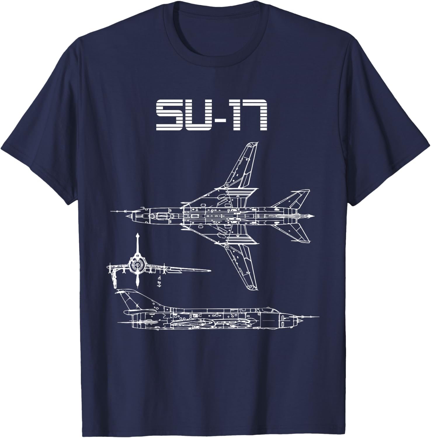 Su-17 Sowjetflugzeug Warbird Blueprint Schematik Diagramm T-Shirt - T-Shirt | Navy