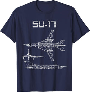 Su-17 Sowjetflugzeug Warbird Blueprint Schematik Diagramm T-Shirt - T-Shirt | Navy