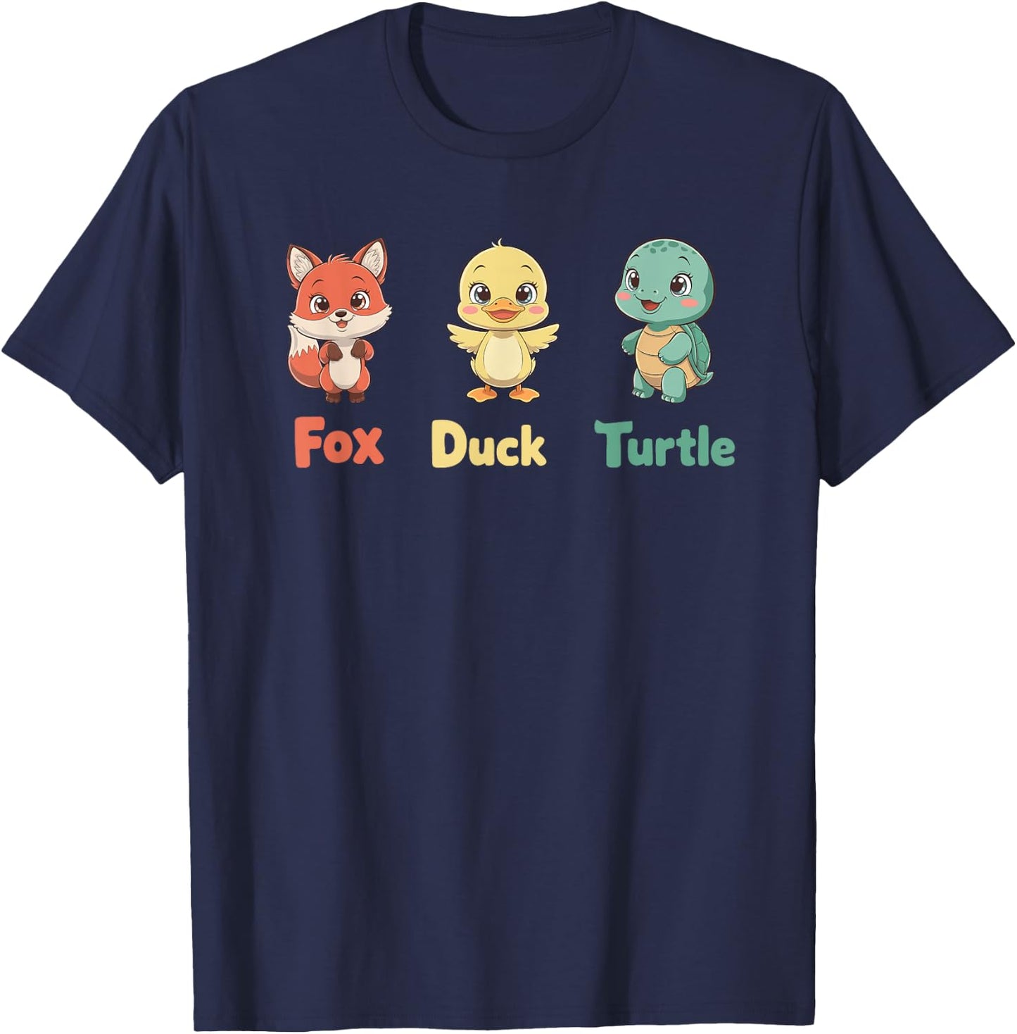 Cute Fox Duck Turtle Animal Trio T-Shirt - T-Shirt | Navy