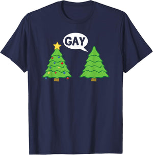 Gay Christmas Tree Funny Xmas Holiday Bisexual Pride T-Shirt - T-Shirt | Navy