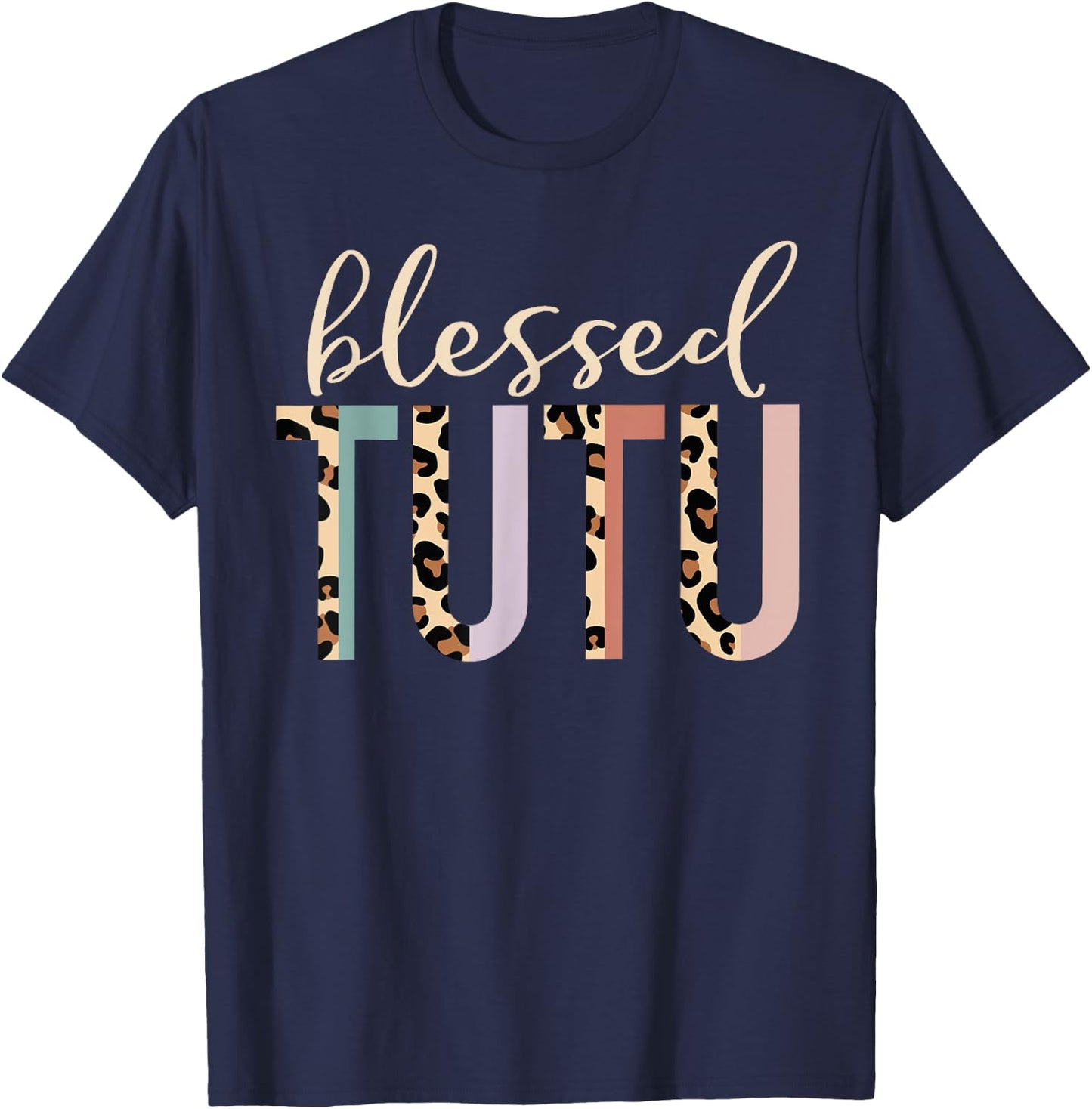 Blessed Tutu Cute Leopard Print T-Shirt - T-Shirt | Navy