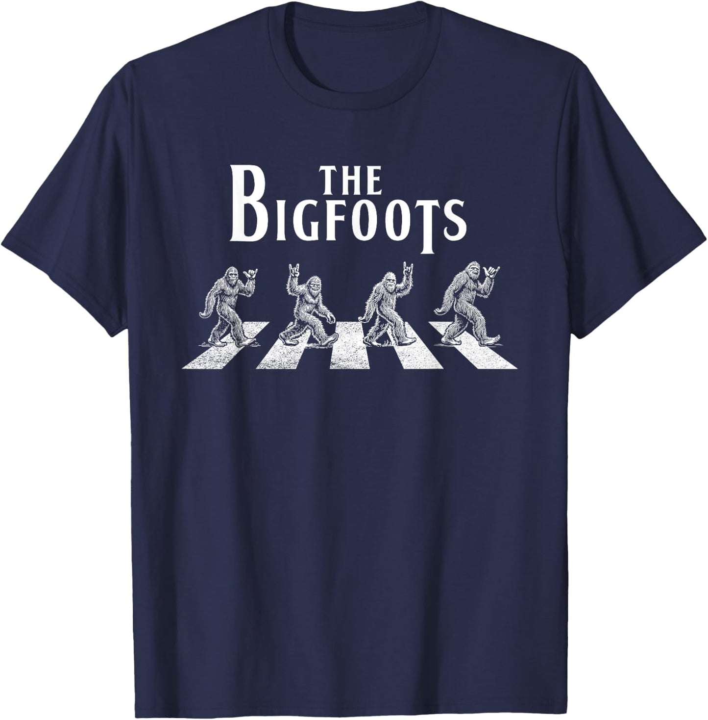 The Bigfoots, Funny Bigfoot Sasquatch Crossing Road Parody T-Shirt - T-Shirt | Navy