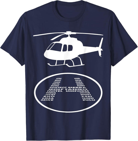 Funny Helicopter Phonetic Alphabet Pilot Aviation Pun Outfit T-Shirt - T-Shirt | Navy