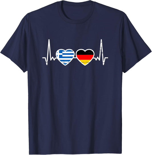 Griechenland Deutschland Herzschlag Flagge Deutsch Grieche T-Shirt - T-Shirt | Navy