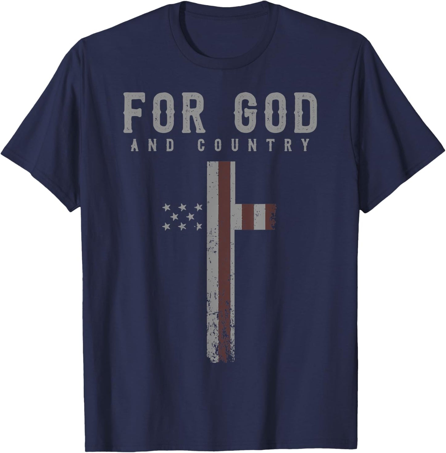 For God and Country Cross American Flag US Patriotic Faith Men T-Shirt - T-Shirt | Navy