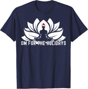 Om For The Holidays - Funny Christmas Yoga Lotus Santa Hat T-Shirt - T-Shirt | Navy