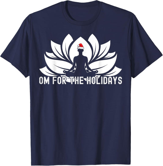 Om For The Holidays - Funny Christmas Yoga Lotus Santa Hat T-Shirt - T-Shirt | Navy
