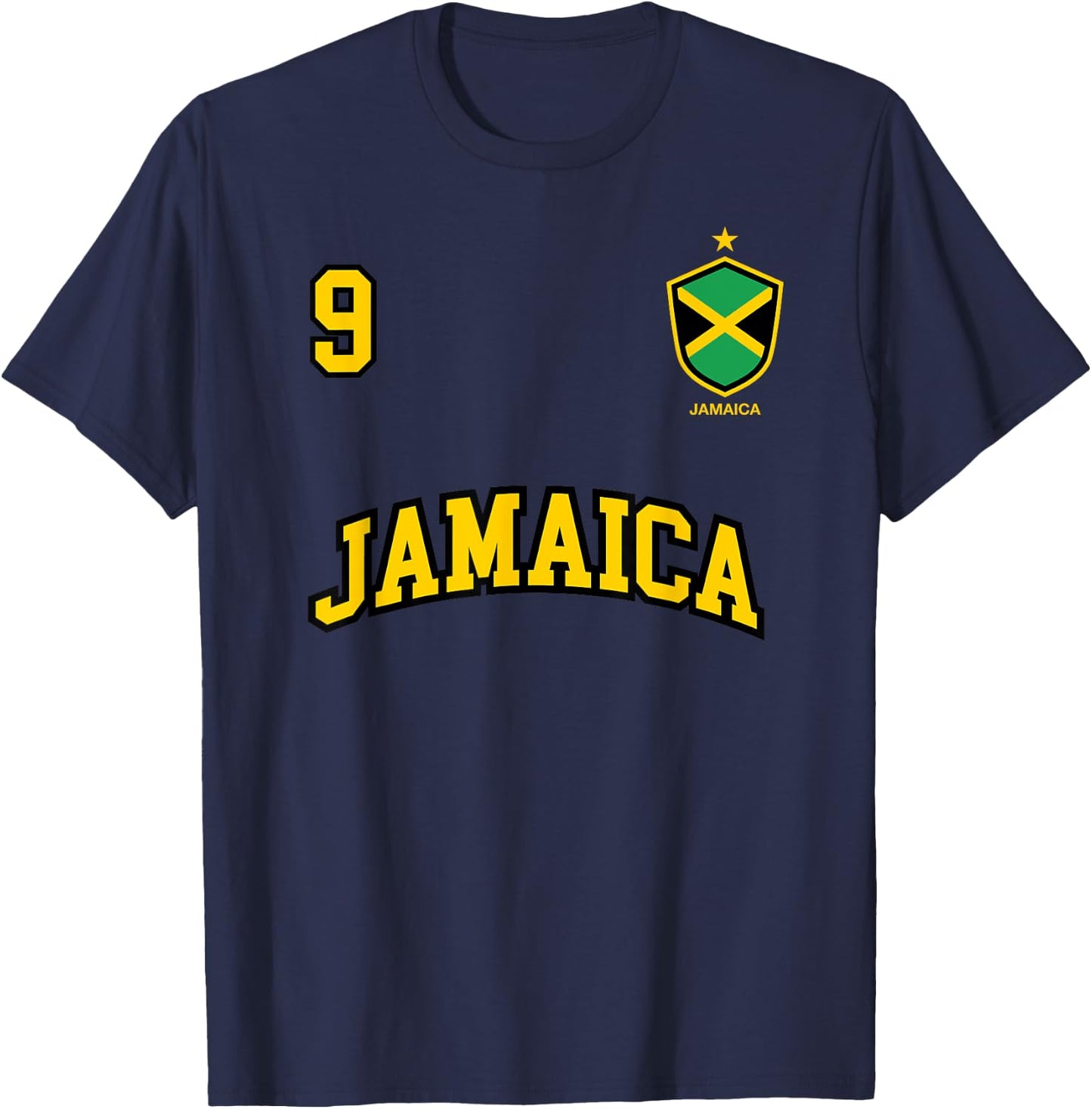 Jamaica Team Sports Number 9 Soccer Jamaican Flag T-Shirt - T-Shirt | Navy
