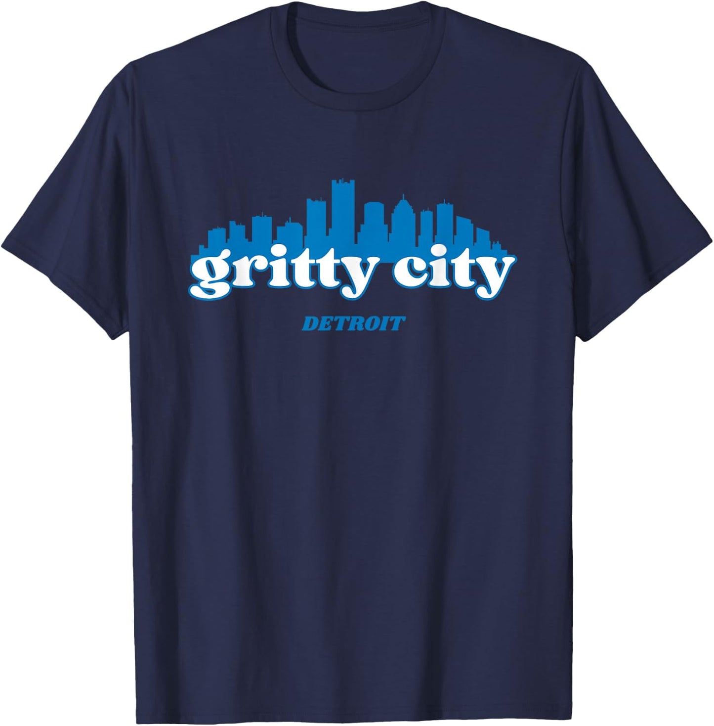 Gritty city Detroit Michigan Blue and White T-Shirt - T-Shirt | Navy