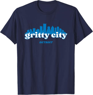 Gritty city Detroit Michigan Blue and White T-Shirt - T-Shirt | Navy