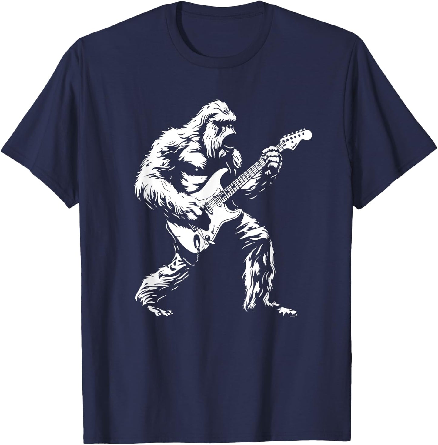 Retro Guitar Bigfoot Music Sasquatch Rock 'N Roll T-Shirt - T-Shirt | Navy