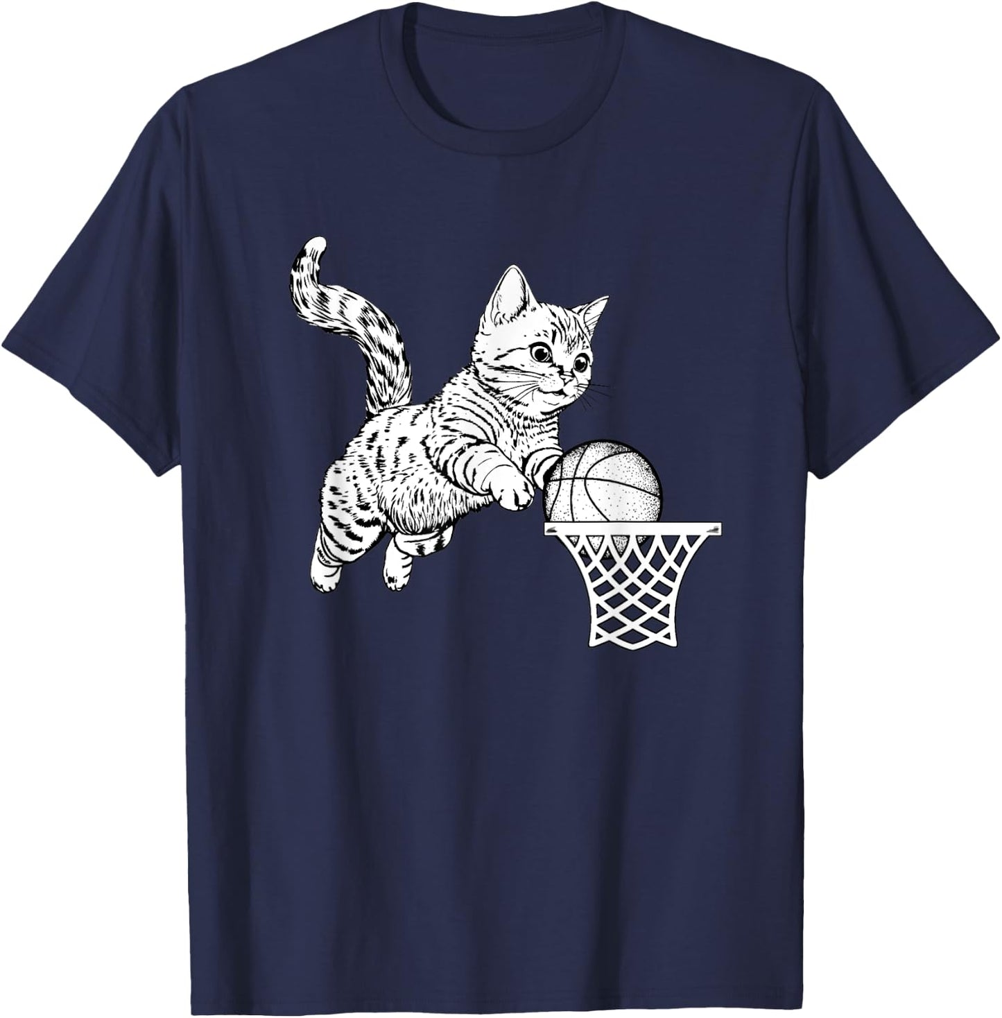 Cat Dunking Basketball Cat Playing Basketball Sports Lovers T-Shirt - T-Shirt | Navy