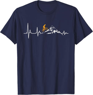 Mountain Bike Heartbeat Heart ECG MTB Bicycle Heart Rate , black T-Shirt - T-Shirt | Navy