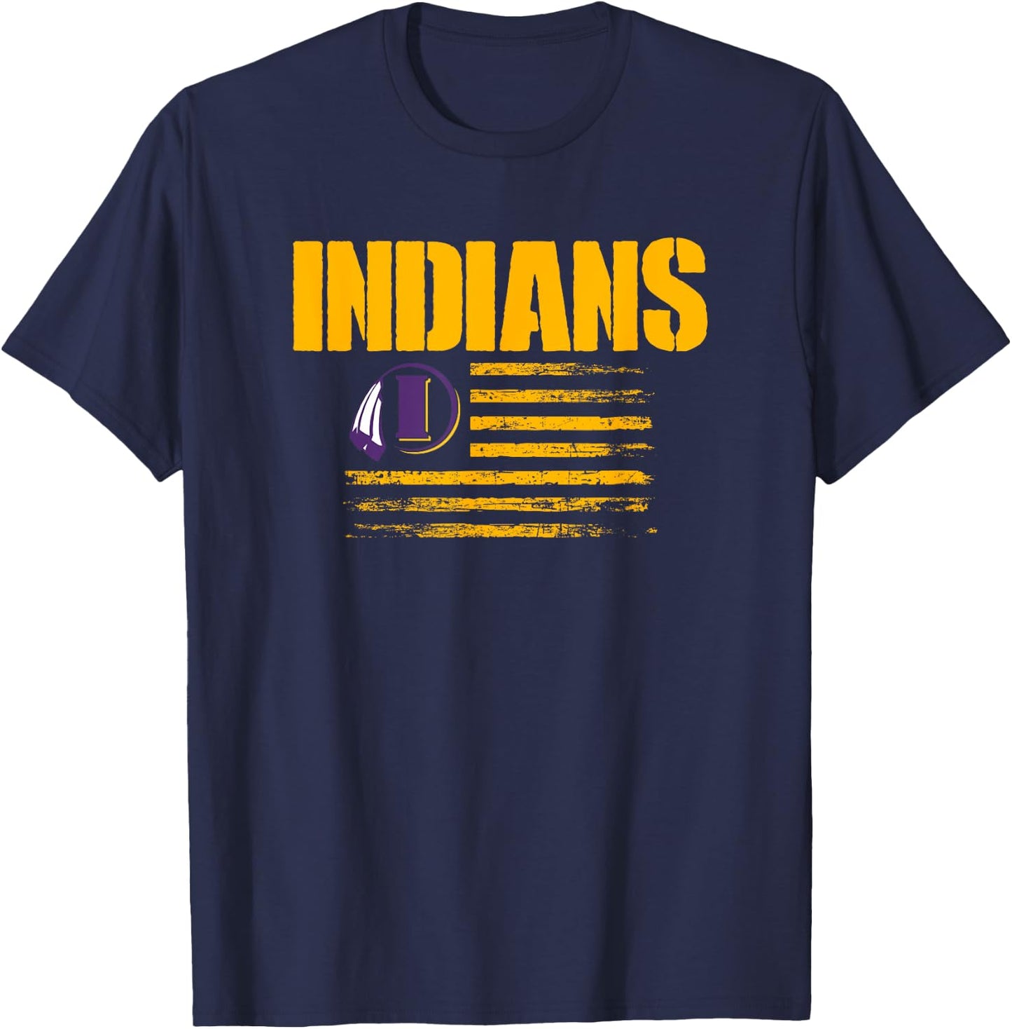Indianola Indians Logo USA Flag Pride HS T-Shirt - T-Shirt | Navy