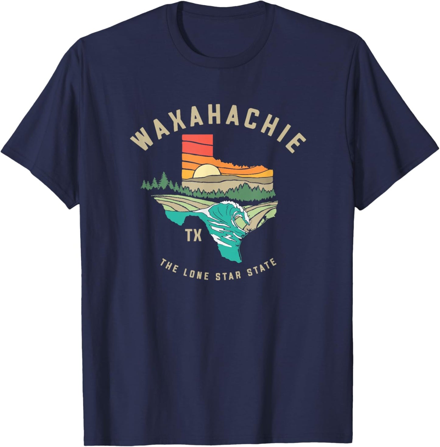 Waxahachie Texas Outdoors Vintage Nature Illustration T-Shirt - T-Shirt | Navy