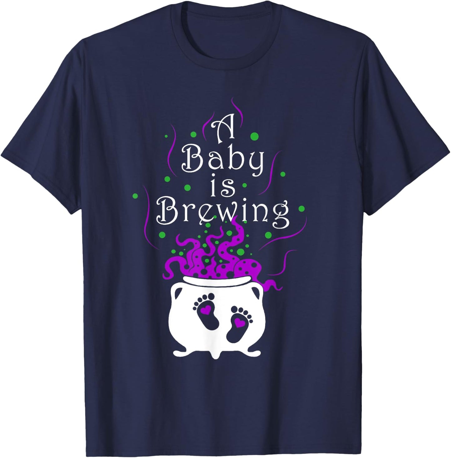A Baby Is Brewing Black Cauldron Halloween Baby Pregnant T-Shirt - T-Shirt | Navy