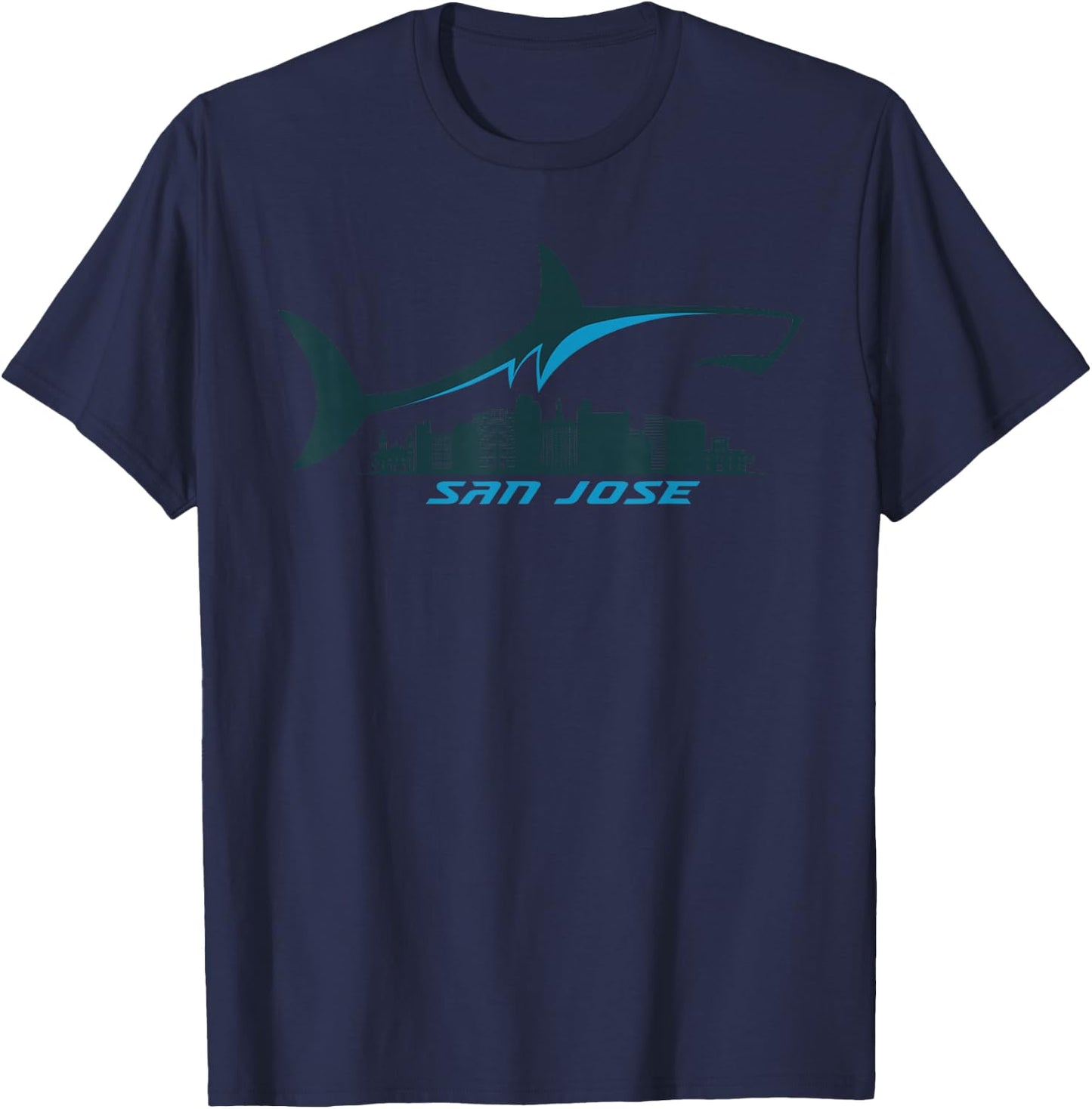 San Jose City Skyline mit Hai über Shark City SJ T-Shirt - T-Shirt | Navy