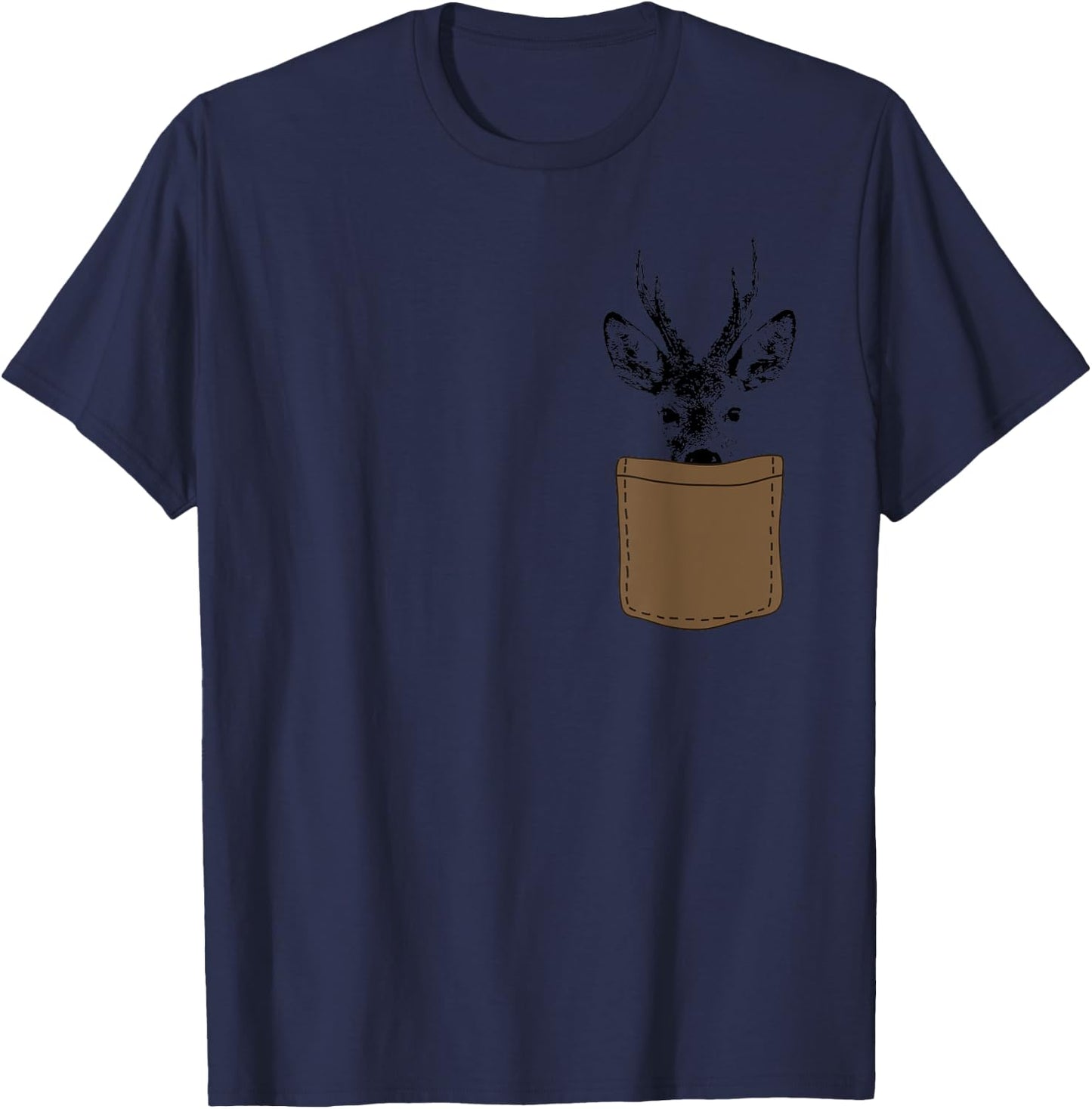 Funny Hunter Hunting with Rehbock in der Chest Pocket, Green T-Shirt - T-Shirt | Navy