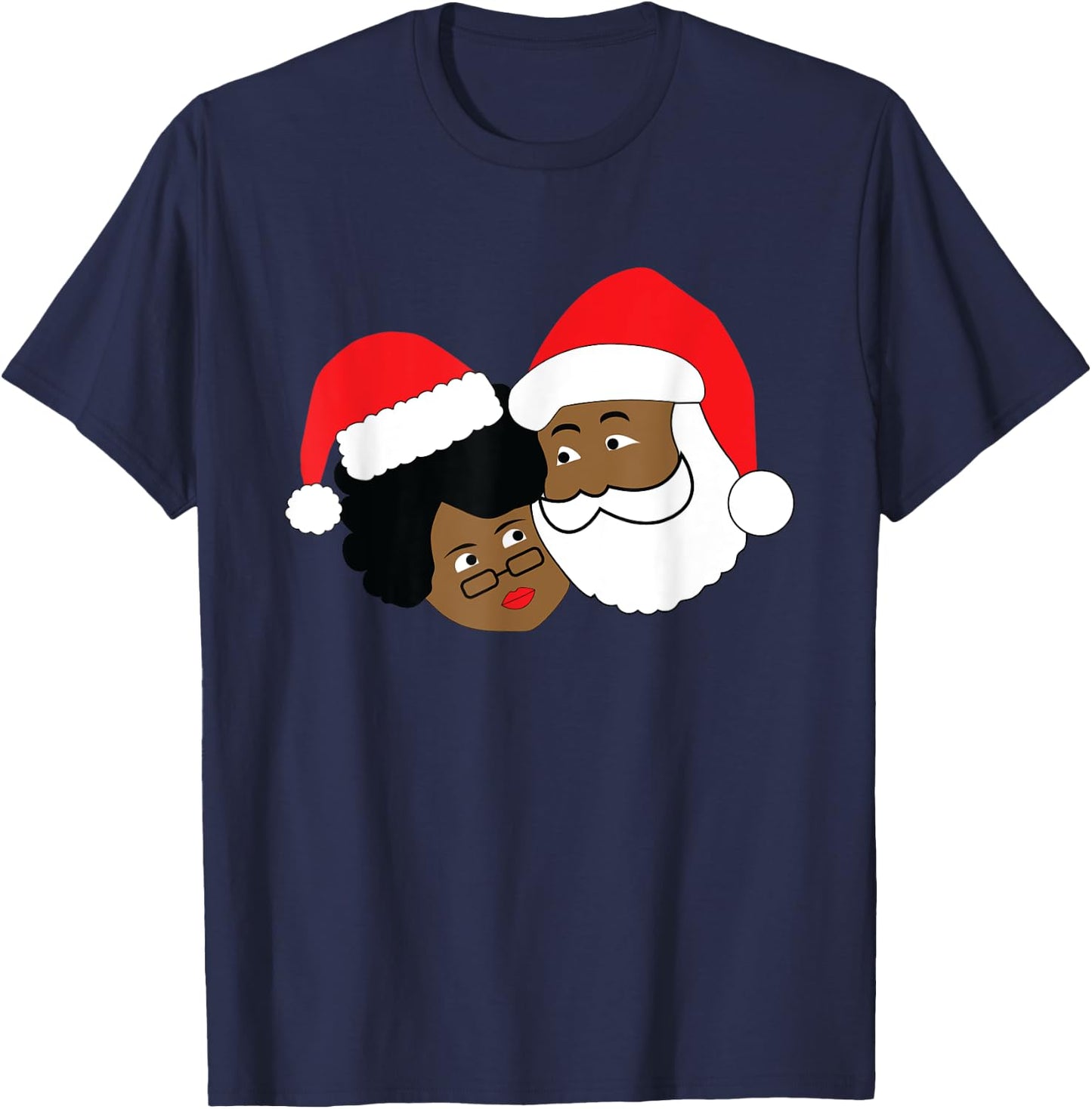 Black Loving Santa Claus and Mrs. Claus Ethnic Christmas T-Shirt - T-Shirt | Navy
