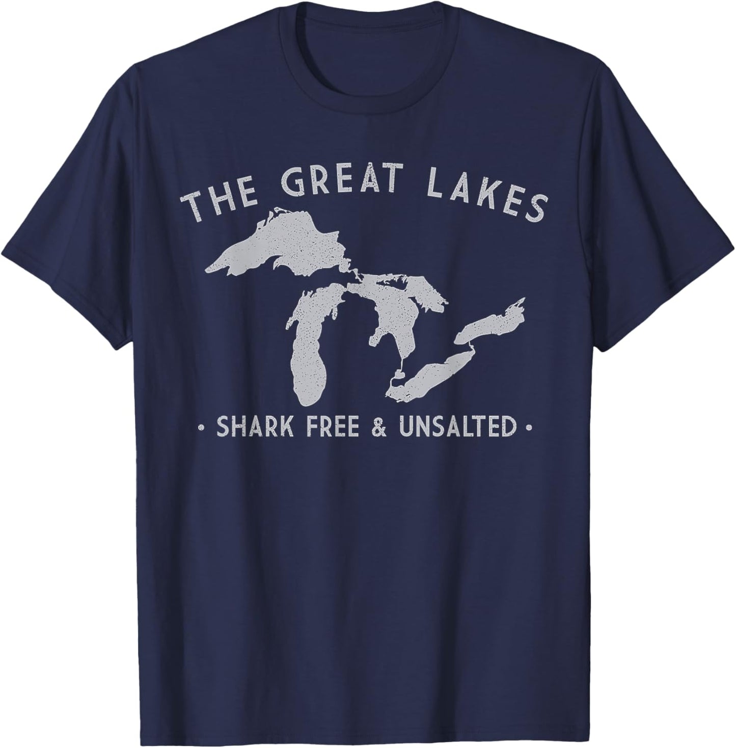 Great Lakes Shark Free and Unsalted Funny Vintage T-Shirt - T-Shirt | Navy