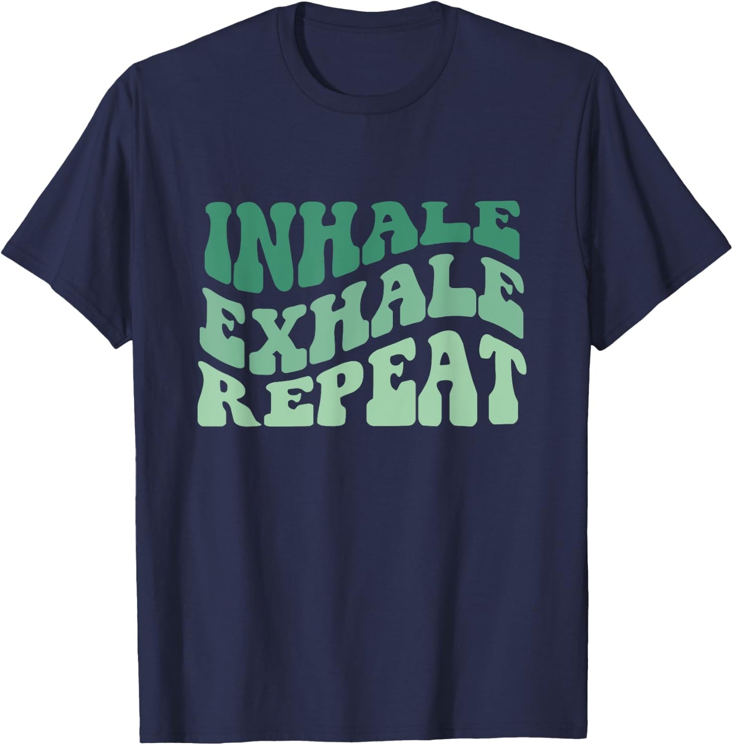 Inhale Exhale Repeat Wavy Typography T-Shirt - T-Shirt | Navy