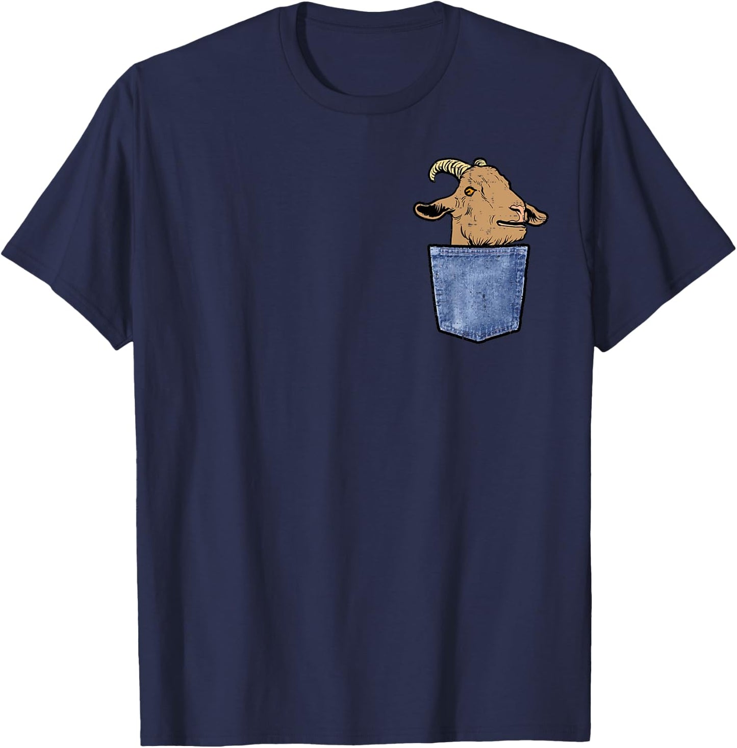 Goat Shirts Farm Animal Men Women Kids Goat Face Peeking Pocket Funny Farmer -Adults, -Kids Black Short Sleeve T-Shirt - T-Shirt | Navy