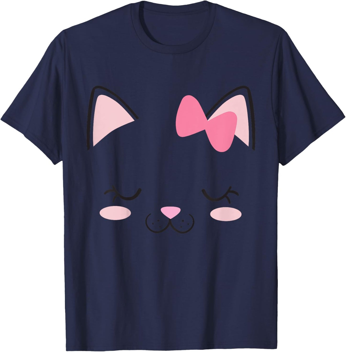 Children's Cat Face Cat Fancy Dress Costume Cat , White T-Shirt - T-Shirt | Navy