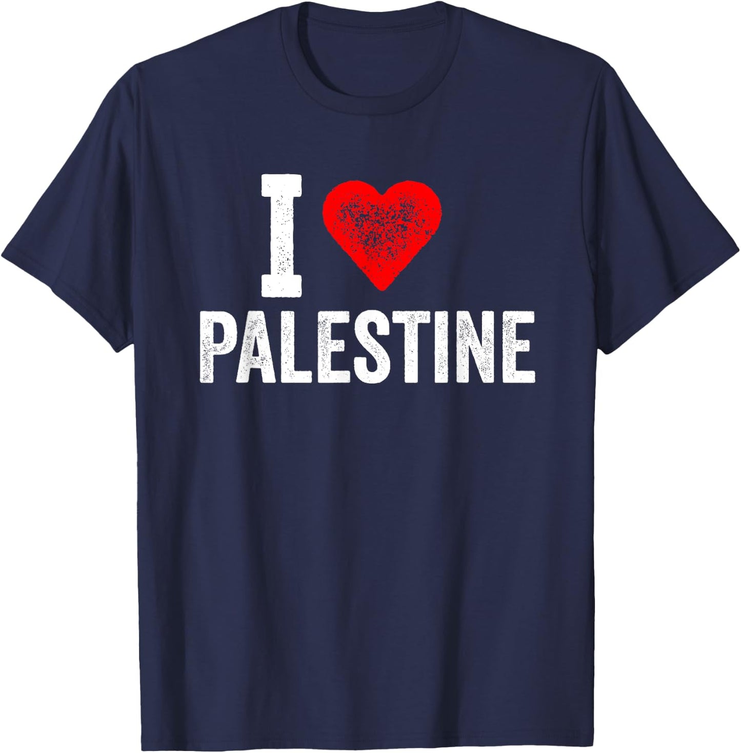 Funny Retro Design I Love Palestine with a Red Heart T-Shirt - T-Shirt | Navy