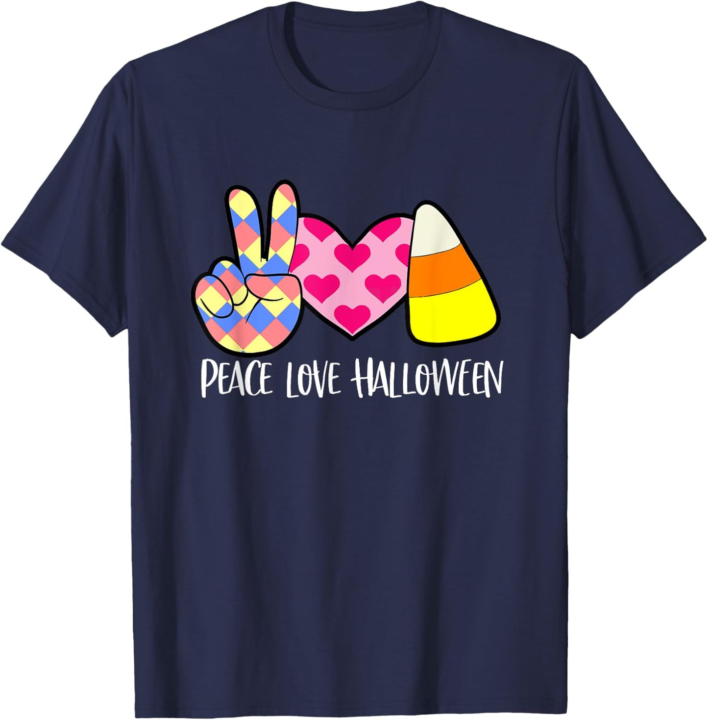 Candy Corn Peace Love Halloween T-Shirt - T-Shirt | Navy