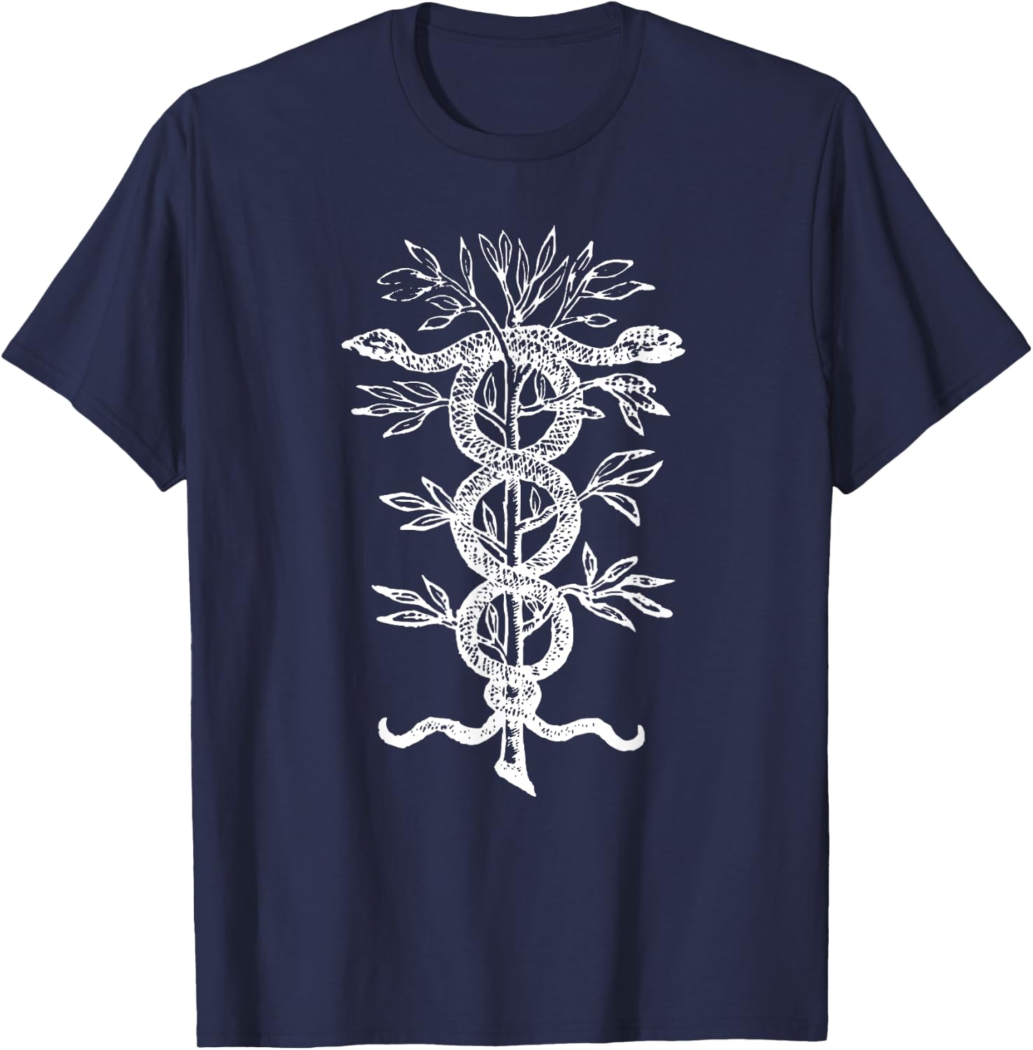 Snakes on Branch occult Magic Symbol Vintage Emblem Magick T-Shirt - T-Shirt | Navy