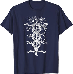 Snakes on Branch occult Magic Symbol Vintage Emblem Magick T-Shirt - T-Shirt | Navy