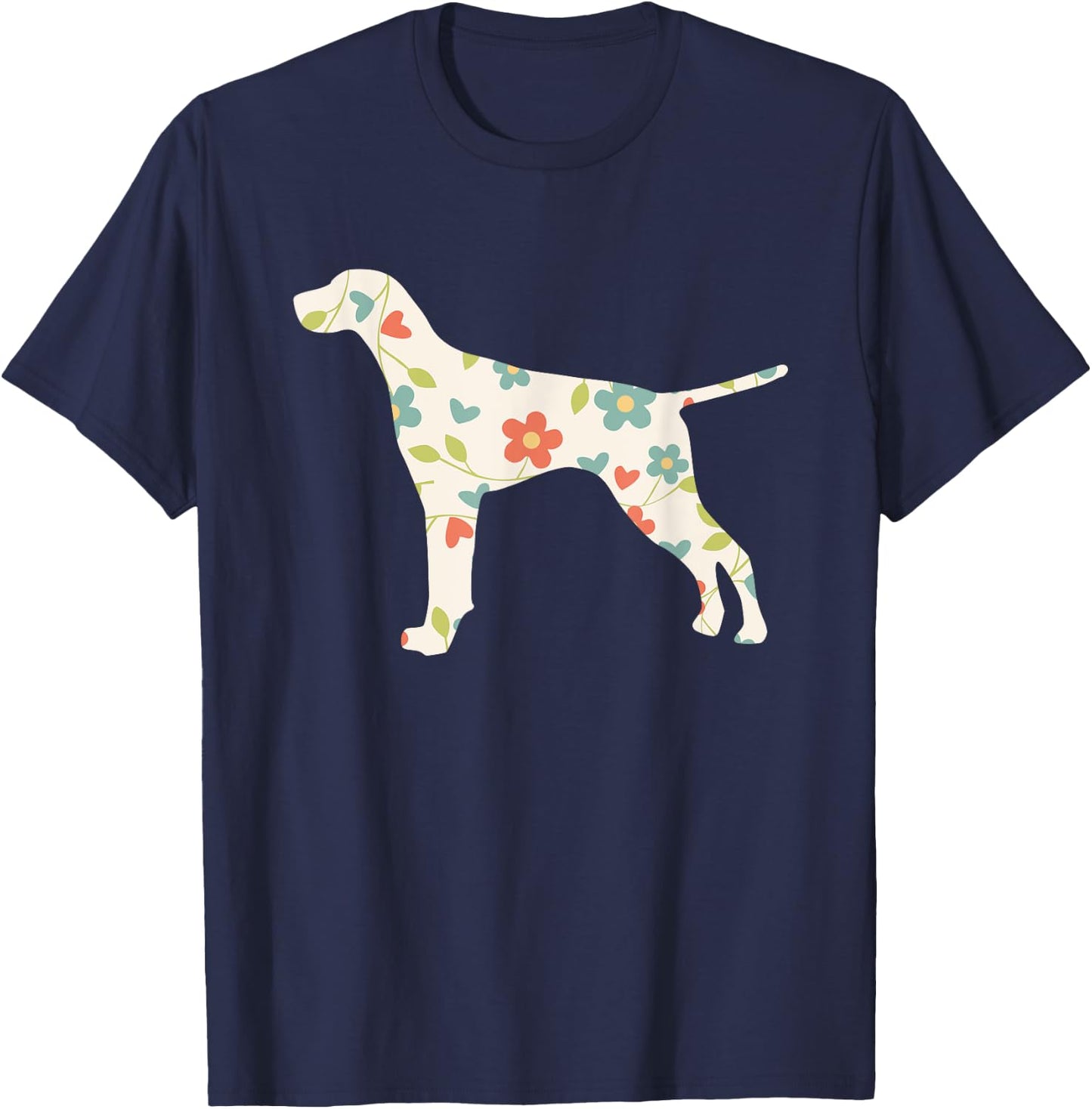 German Shorthair Pointer Dog Flower Silhouette T-Shirt - T-Shirt | Navy