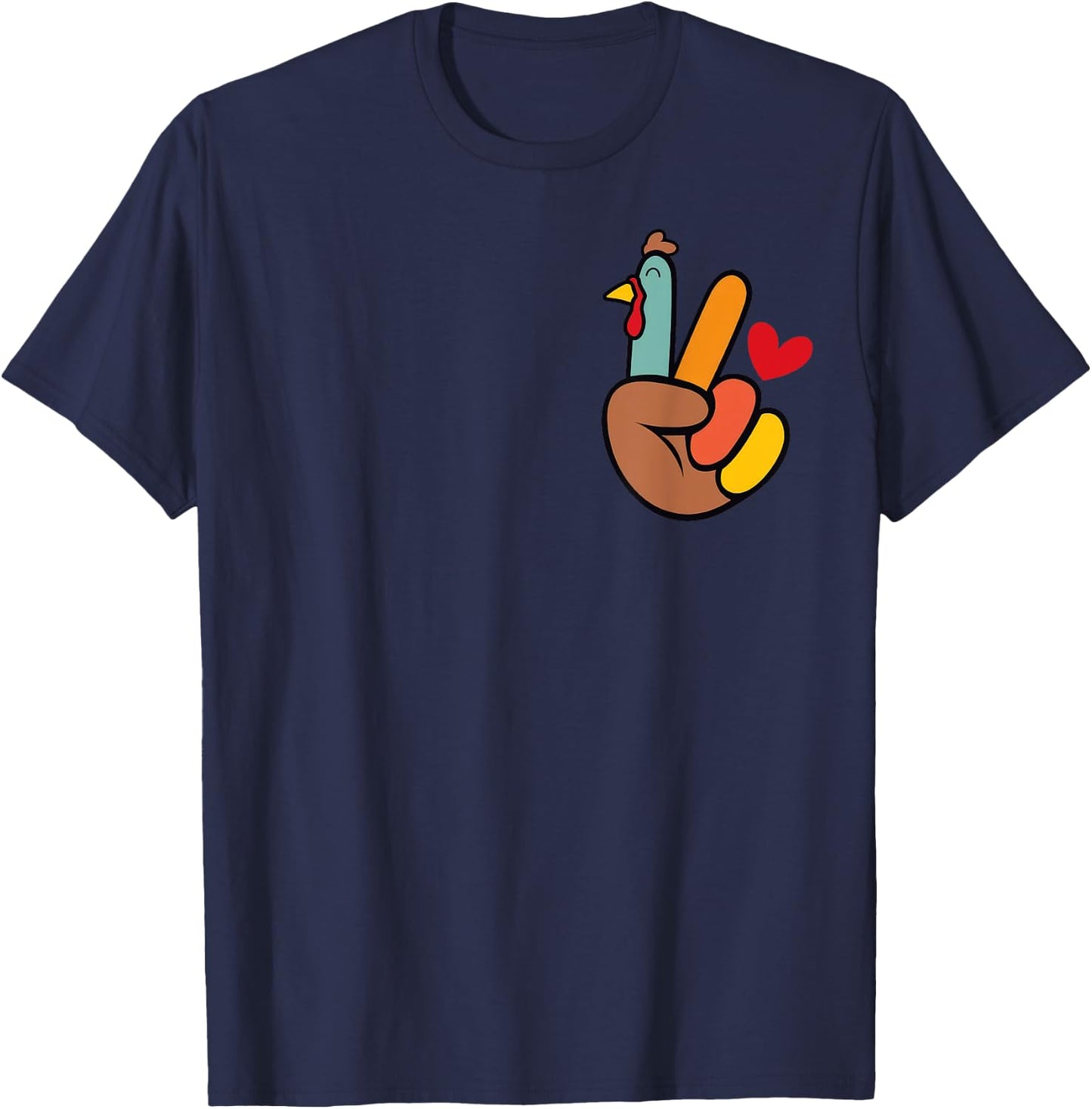 Peace Sign Turkey Hand Heart Thanksgiving Pocket T-Shirt - T-Shirt | Navy