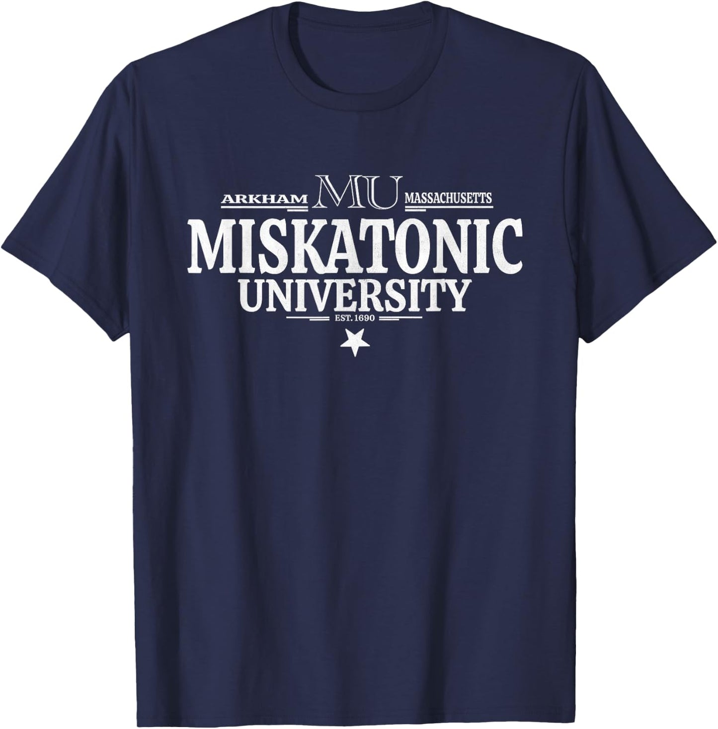Miskatonic Lovecraft Arkham University Emblem , Black, S T-Shirt - T-Shirt | Navy