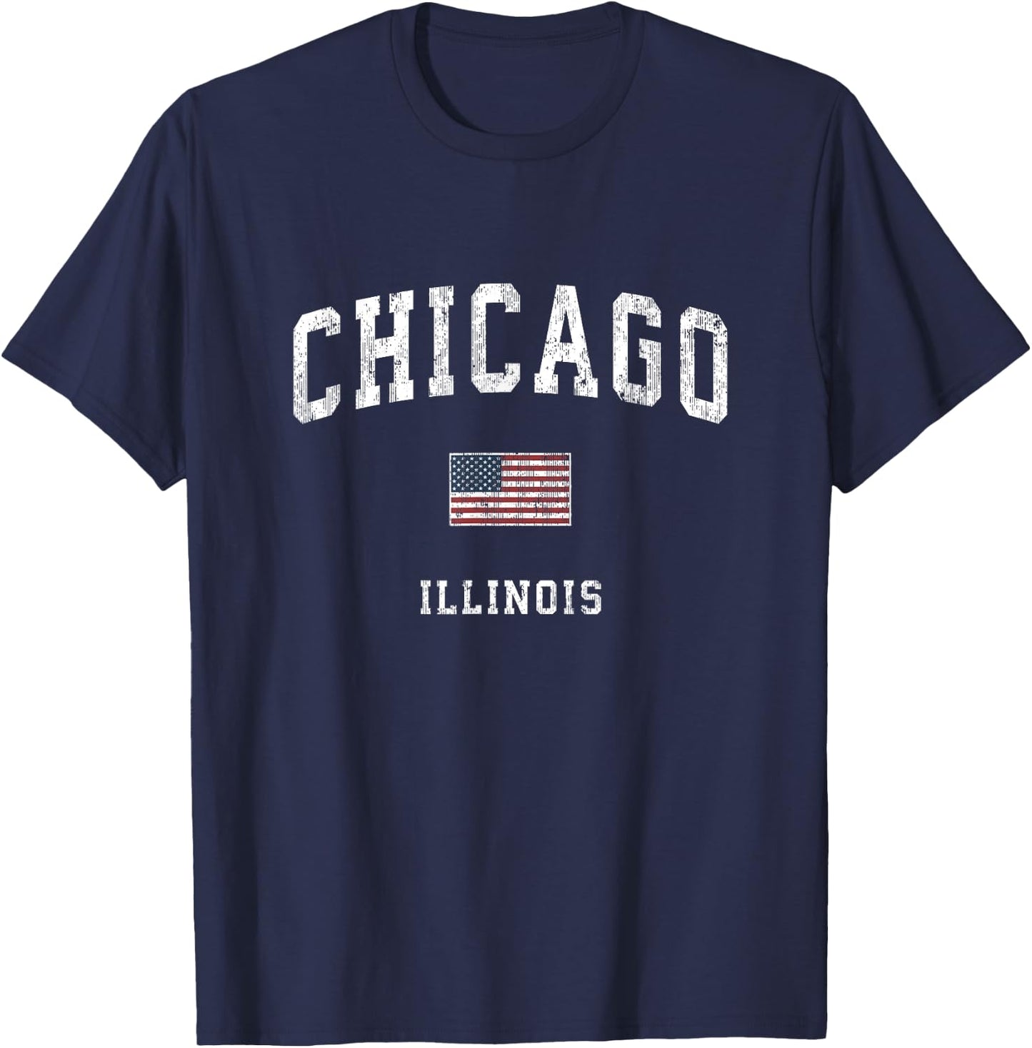 Chicago Illinois IL Vintage American Flag Sports Design Women Kids Men T-Shirt - T-Shirt | Navy