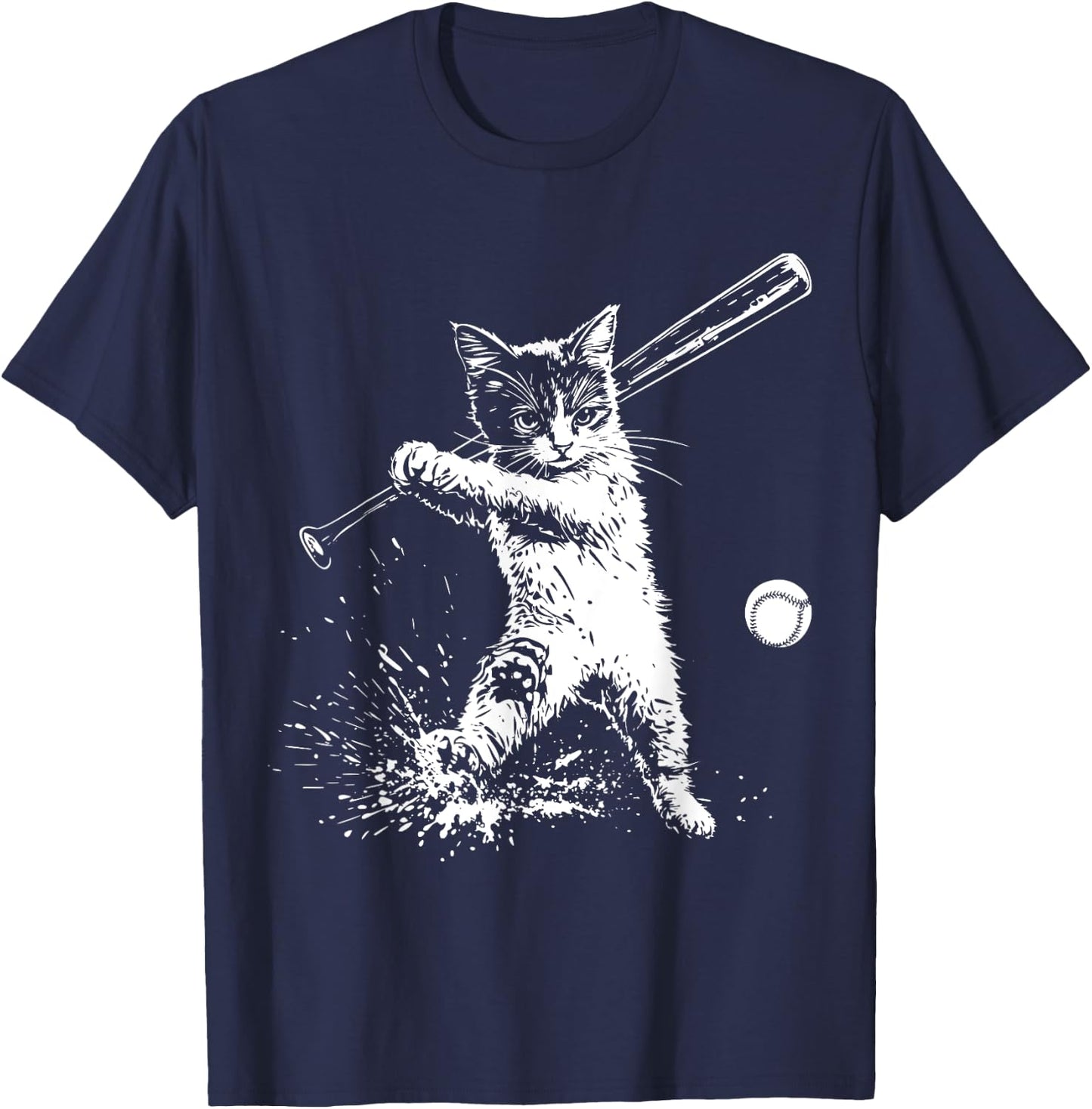 Funny Cat Baseball Graphic Women Kids T-Shirt - T-Shirt | Navy