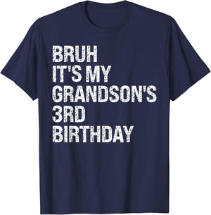 Bruh It's My Grandson's 3rd Birthday Prince Crown OMG Funny T-Shirt - T-Shirt | Navy