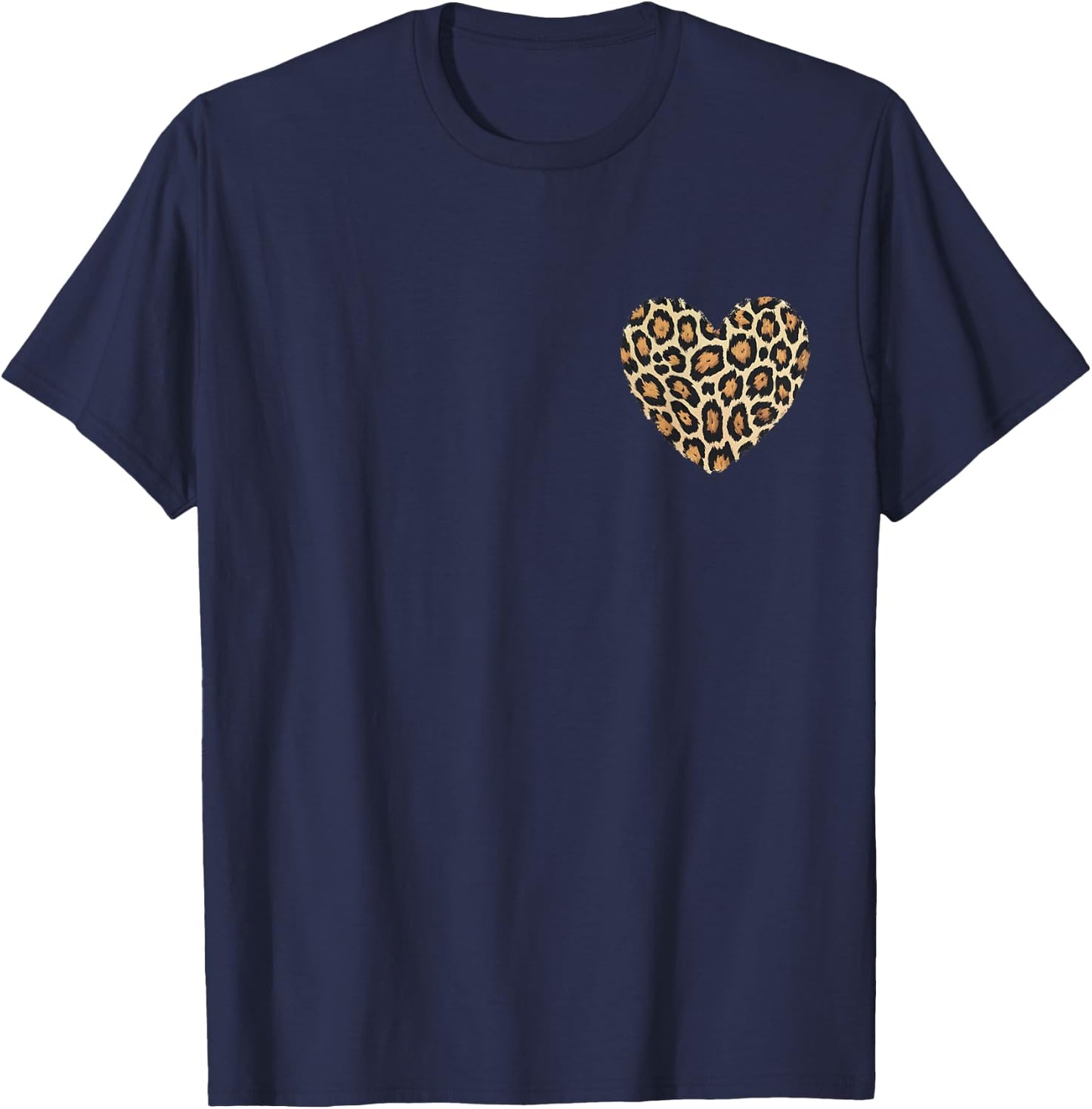Cheetah Leopard Heart girls animal cool Print T-Shirt - T-Shirt | Navy