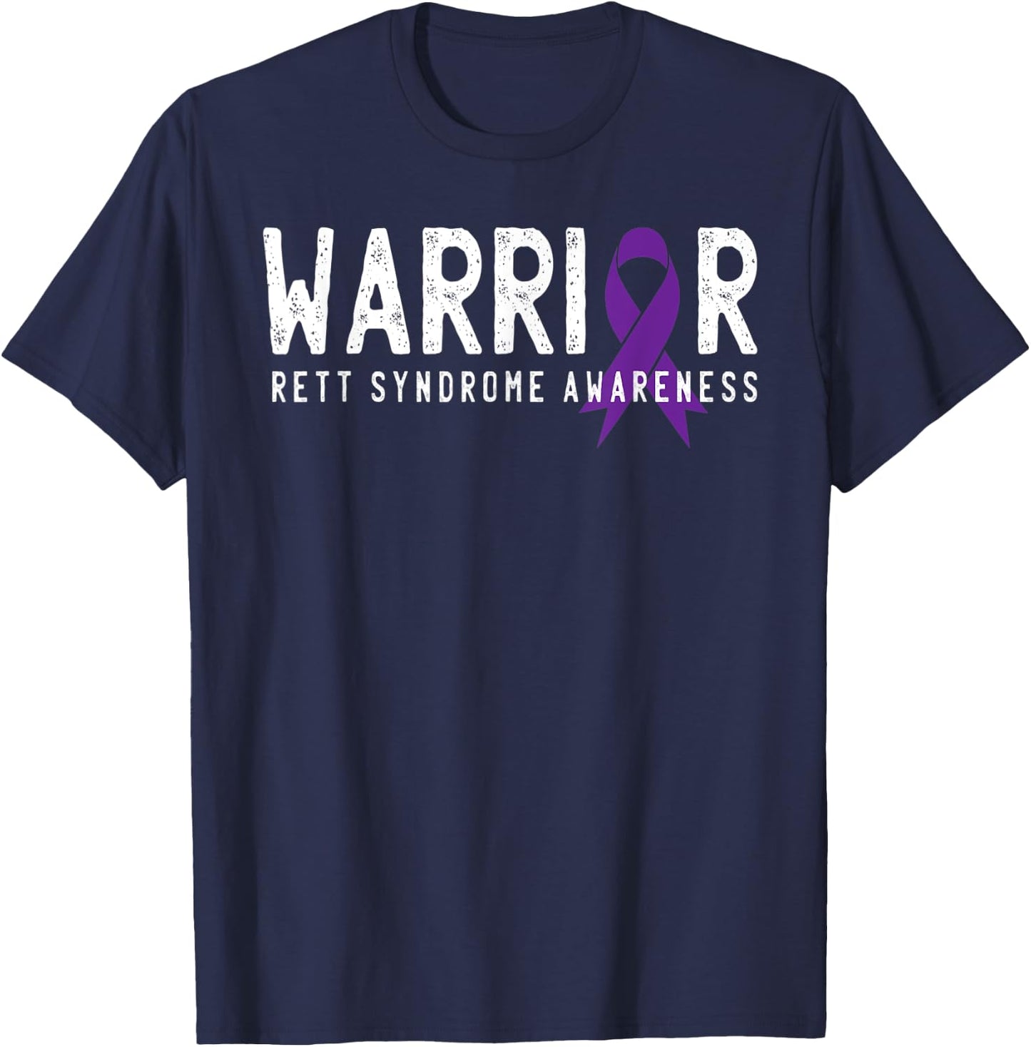 Warrior Rett Syndrome Awareness Purple Ribbon Fighter Gift T-Shirt - T-Shirt | Navy