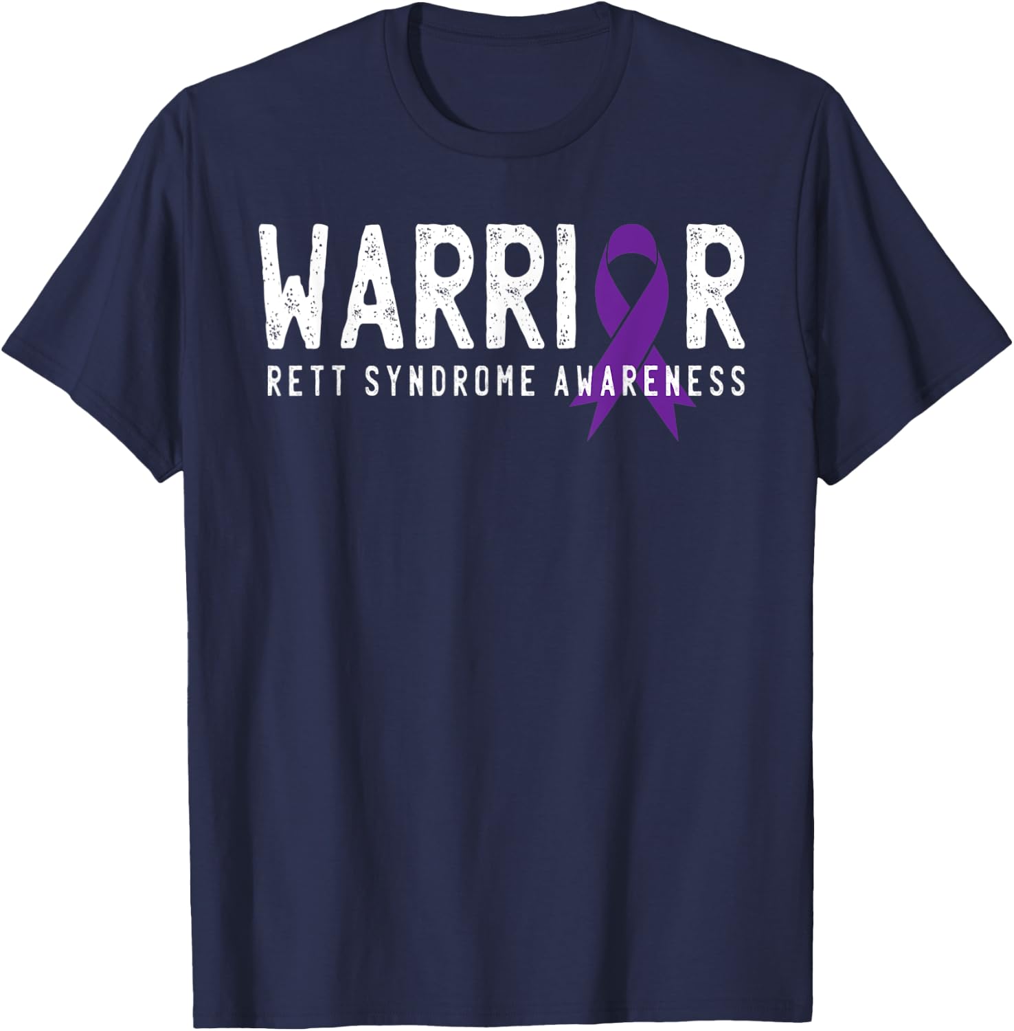 Warrior Rett Syndrome Awareness Purple Ribbon Fighter Gift T-Shirt - T-Shirt | Navy