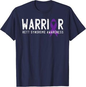 Warrior Rett Syndrome Awareness Purple Ribbon Fighter Gift T-Shirt - T-Shirt | Navy