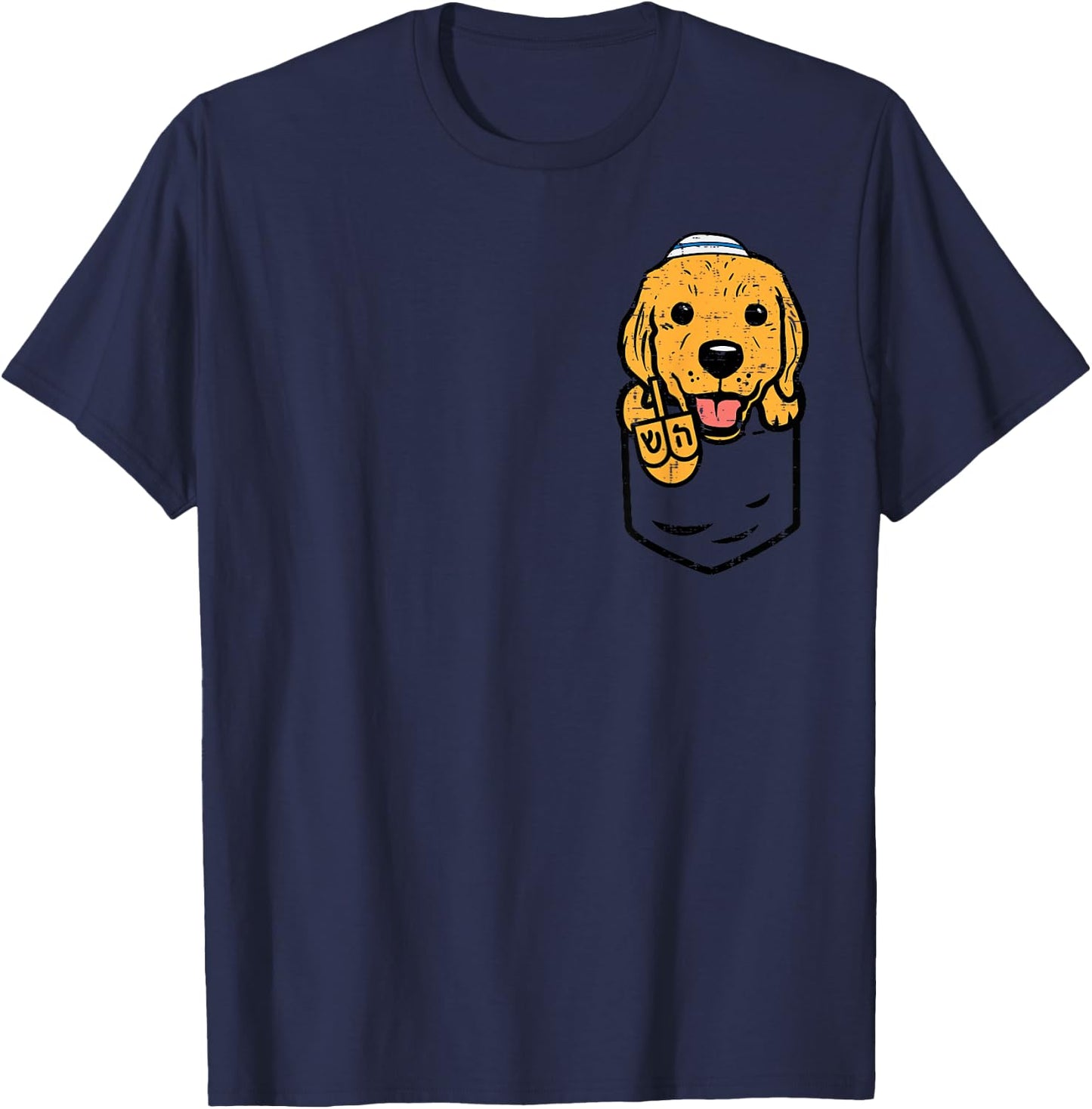 Pocket Golden Retriever Dog Hanukkah Pajamas Chanukah PJs T-Shirt - T-Shirt | Navy