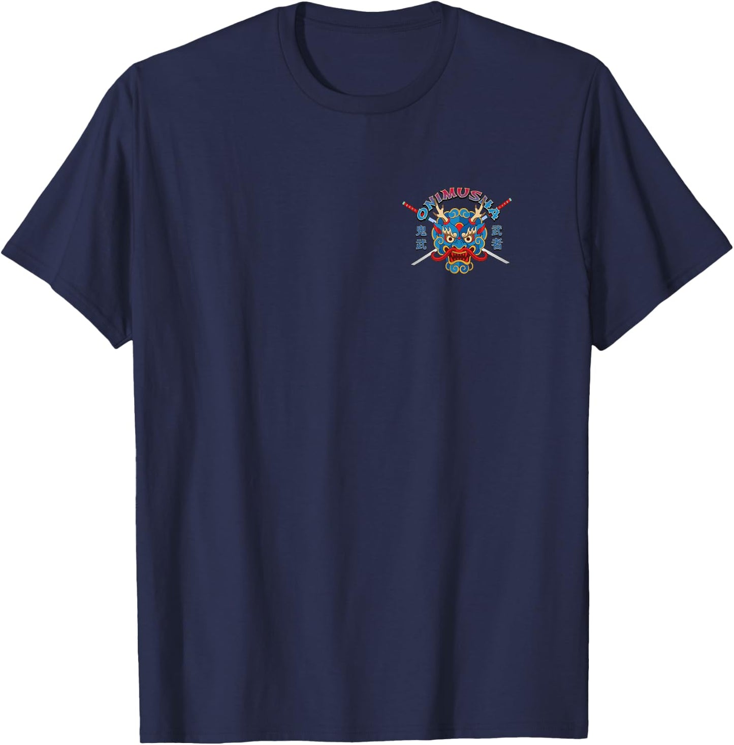 Japanese Ukiyo-e Style Samurai Geisha Skeleton and Oni Mask T-Shirt - T-Shirt | Navy