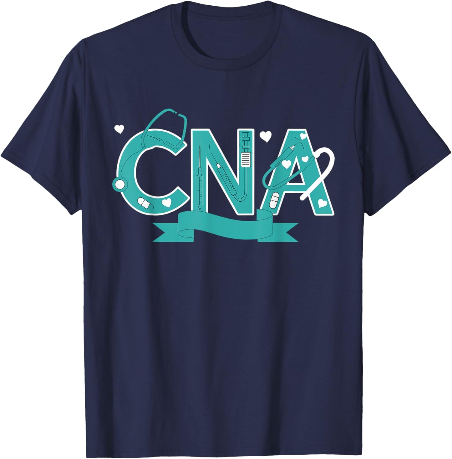 Cna Heart Stethoscope Teal Ribbon Cervical Cancer Awareness T-Shirt - T-Shirt | Navy