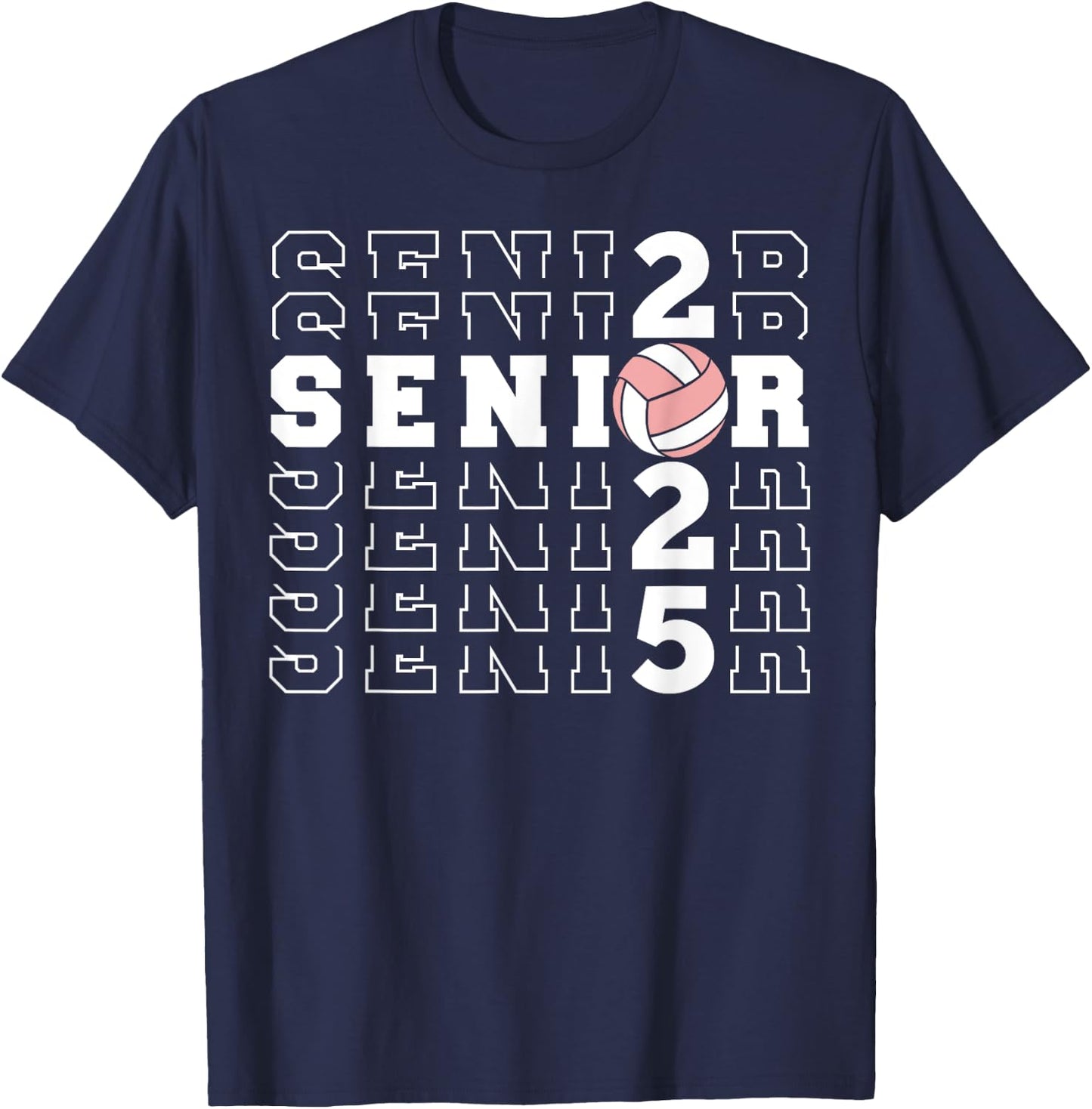 Senior 2025 Volleyball Class Of 2025 Seniors School Graduate T-Shirt - T-Shirt | Navy