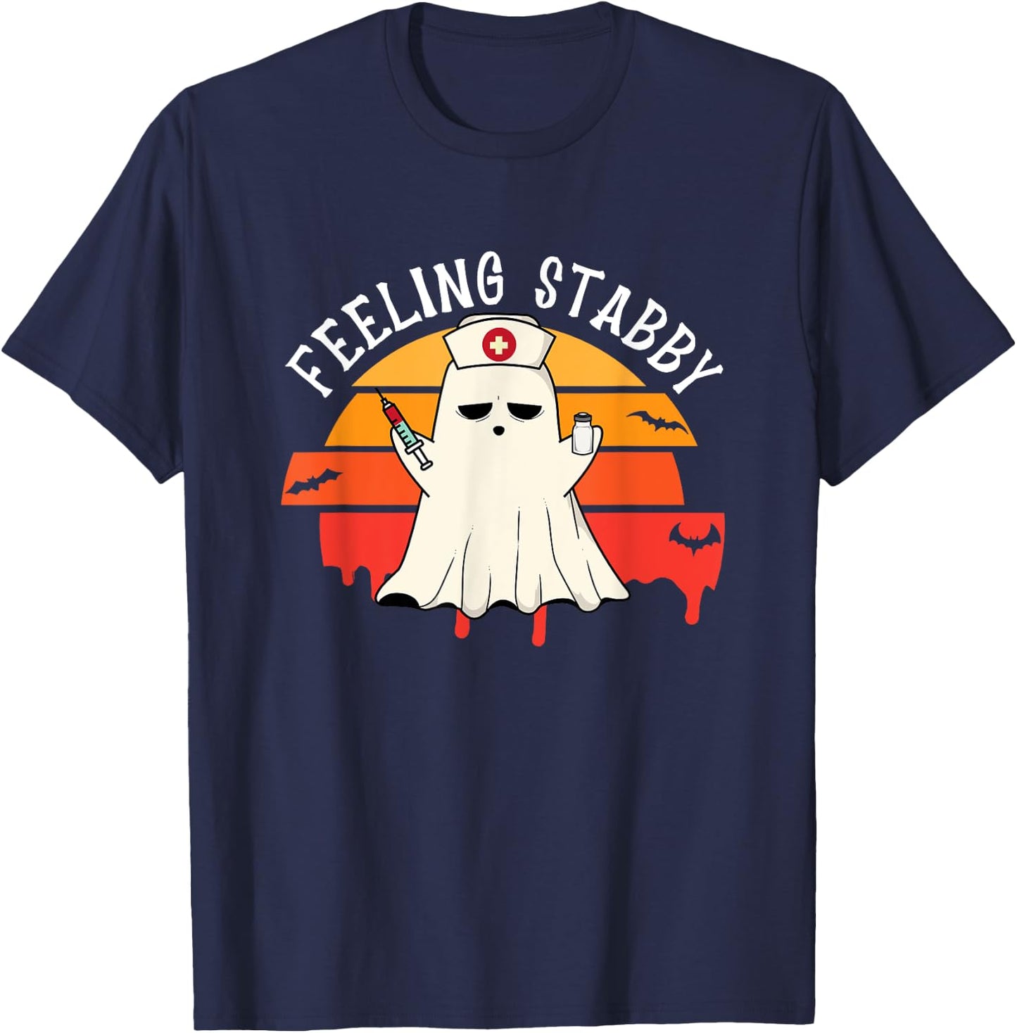 Feeling Stabby Phlebotomy Nurse Ghost Halloween Phlebotomist T-Shirt - T-Shirt | Navy