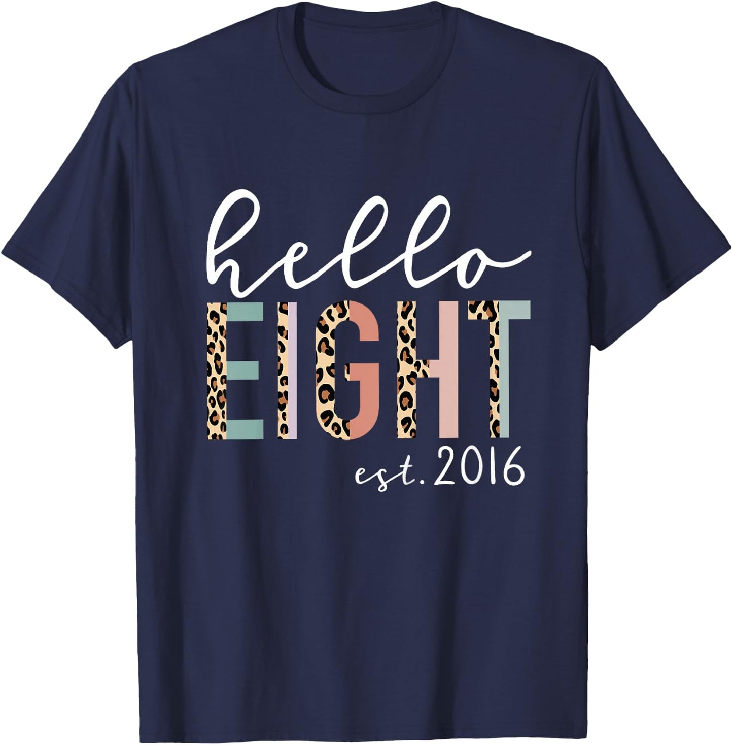 Hello Eight Est 2016 8-Year-Old Girl Leopard Print T-Shirt - T-Shirt | Navy