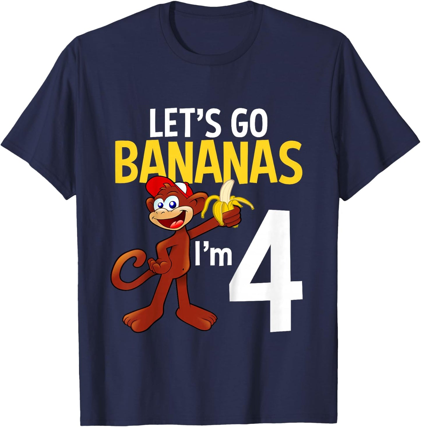 4 Year Old Monkey Birthday Party Zoo Animal Theme 4th Gift T-Shirt - T-Shirt | Navy