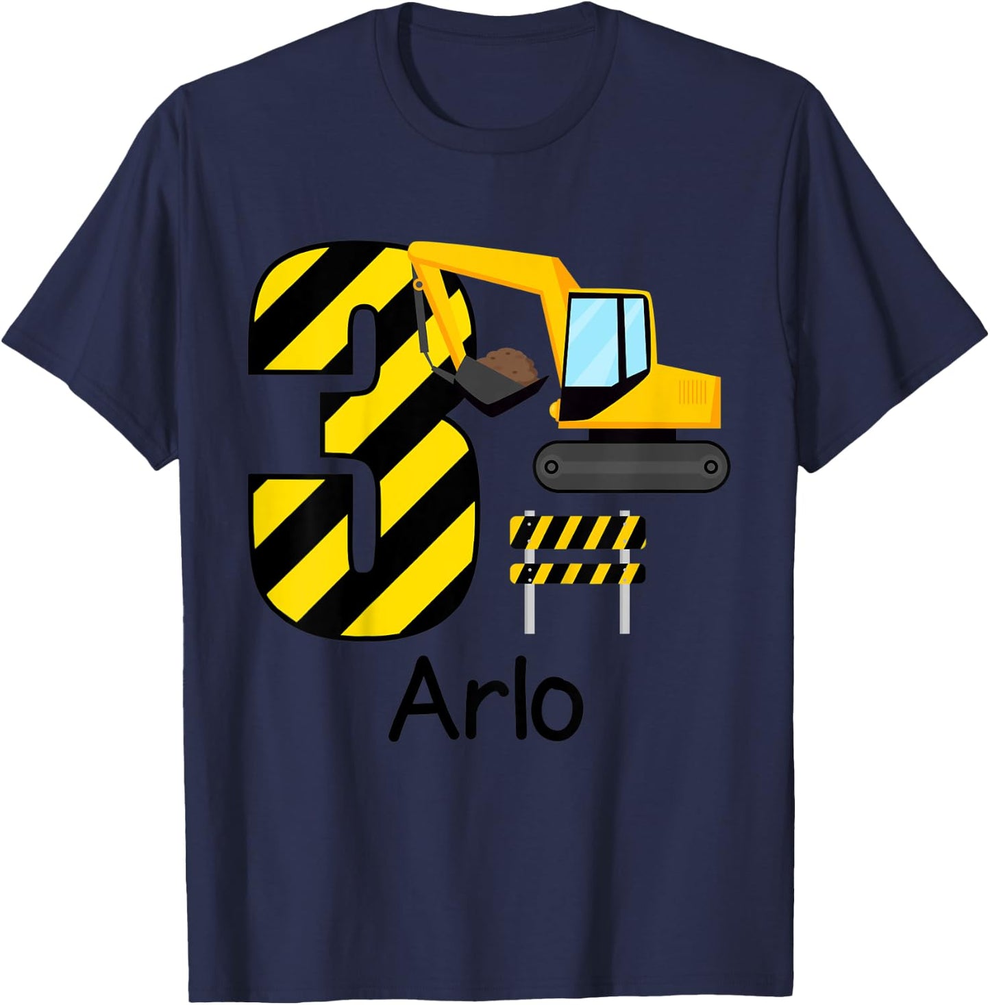 Kids Boys Construction 3rd Birthday Arlo 3 Years Old Party T-Shirt - T-Shirt | Navy